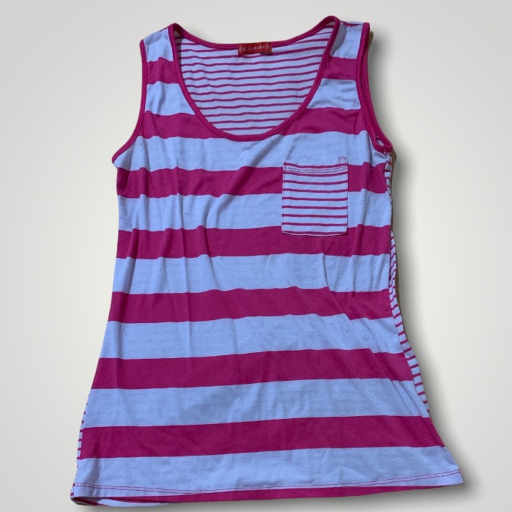 Pink and white striped sleeveless shirt